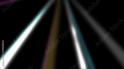 Colorful light streaks on black background. 2d animation
