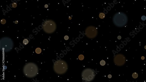 Bokeh light circles on dark background. 2d animation
