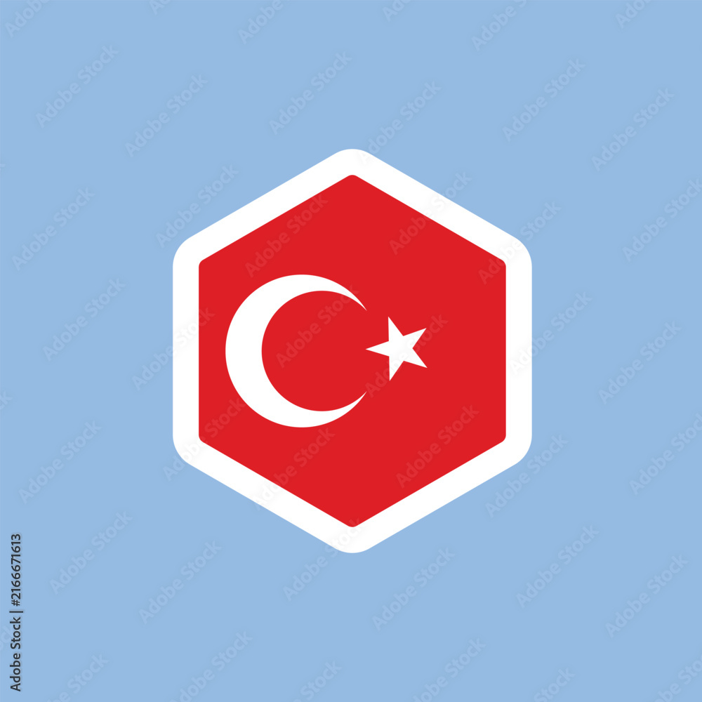 Obraz premium Turkey Flag Hexagon Badge Icon with Crescent and Star