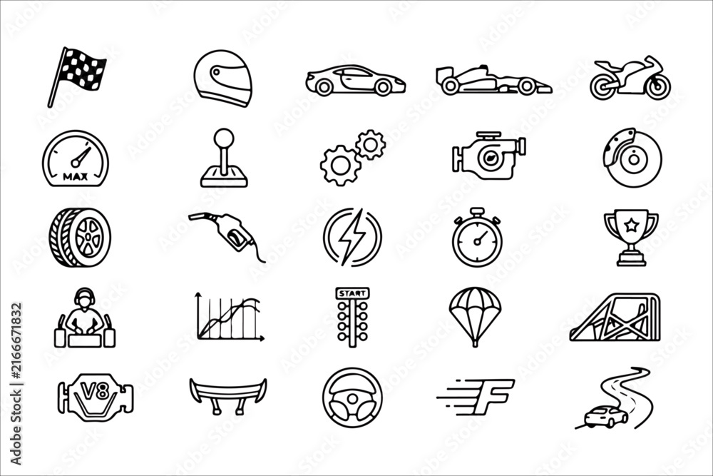 Fototapeta premium Collection of eco sustainability icons in grid, black minimalist line art, symbol of recycling, renewable energy, and green living