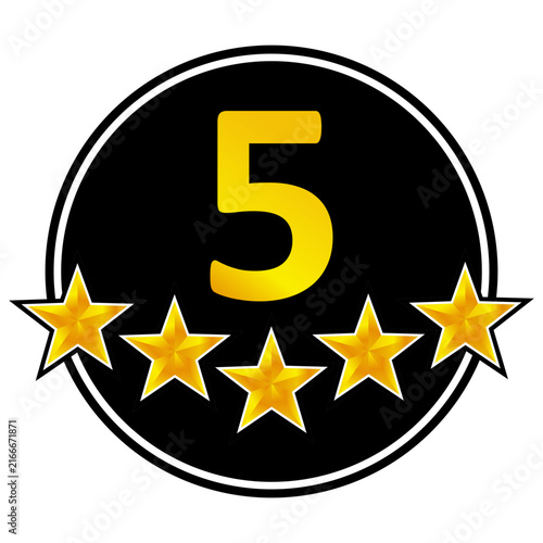 Five Star Rating Golden Badge Vector Illustration with Number 5