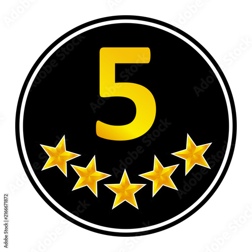 Five Star Rating Icon Inside Black Circle Vector Illustration