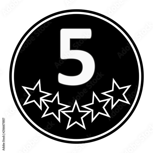 Black and White Line Art Five Star Rating Badge Vector Illustration