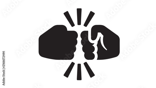 Fist bump icon vector, black silhouette of two hands bumping, teamwork and greeting symbol, minimalist fist bump graphic for business