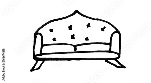 Canvastavla Sofa Doodle Black White Outline Brush Illustration Hand Drawn Furniture Vector