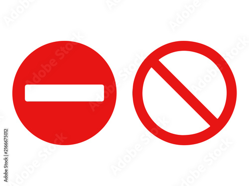 Red prohibition symbols with white bars, isolated traffic