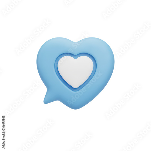 Cute light blue heart shaped speech bubble icon representing social media like and love interaction symbol