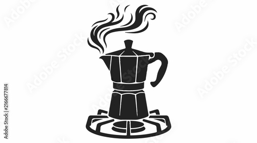Black silhouette of a stovetop moka pot brewing coffee