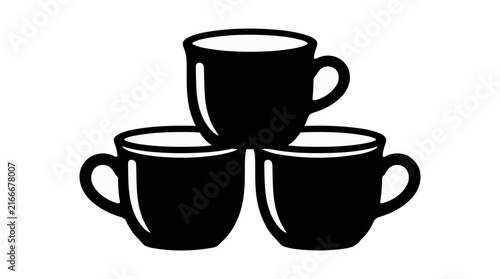 Black silhouette of three stacked coffee cups on white background