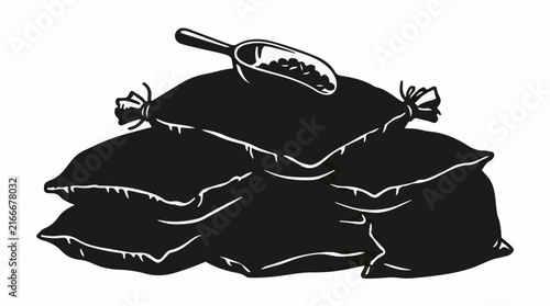 Silhouette of stacked sacks with a scoop on top