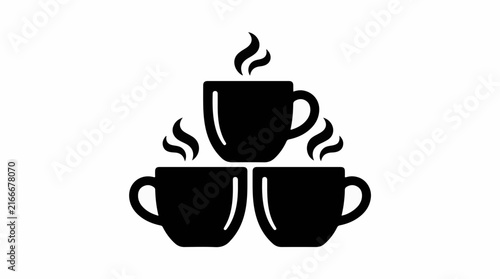 Three black coffee cup icons arranged in a pyramid shape