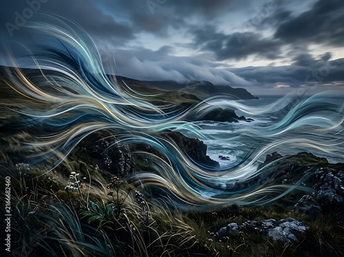 Dramatic swirling storm clouds over ocean waves.