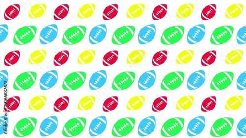 Colorful Seamless Pattern Featuring Vibrant American Footballs 4k Motion Loop