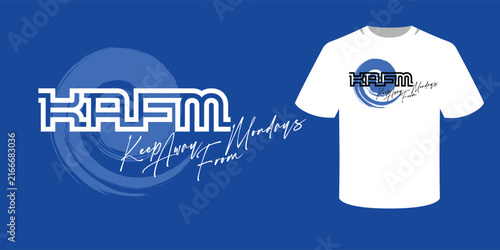 Modern T-shirt design with bold geometric letters and artistic brushstroke background.
