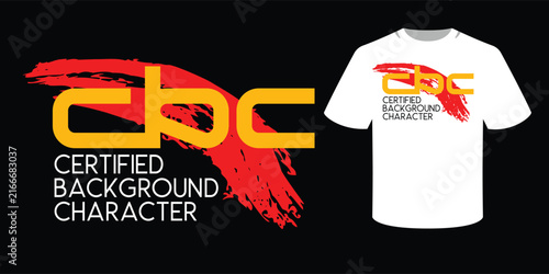 Modern T-shirt design with bold yellow-orange letters on a red brushstroke background.