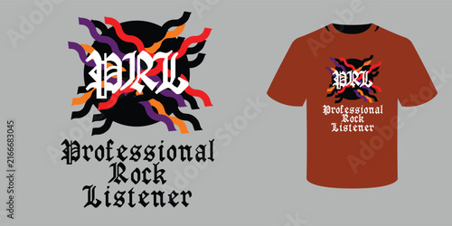 Gothic rock-inspired T-shirt design with bold lettering and vibrant colors