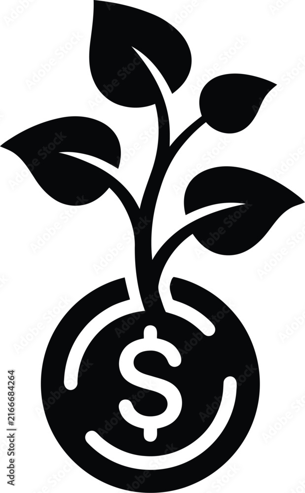 Fototapeta premium Plant growing from a coin with dollar sign financial growth concept vector