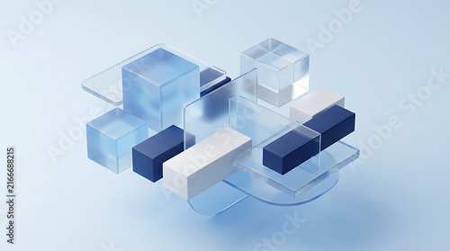 Abstract blue 3d cubes and blocks composition illustration