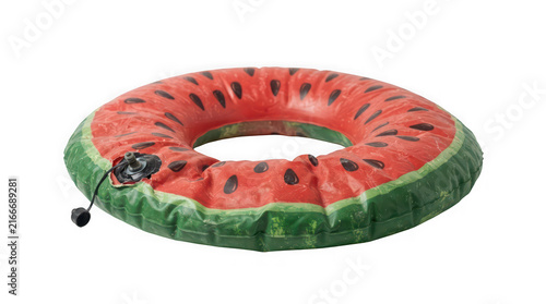 Inflatable watermelon ring float with valve during summer isolated on transparent background