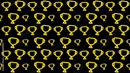 Seamless Pattern of Golden Trophies on Black Background for Victory Design 4k Motion Loop