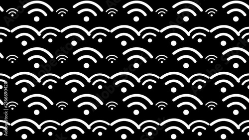 Seamless Repeating Pattern of Wireless Network Signal Icons on Black 4k Motion Loop