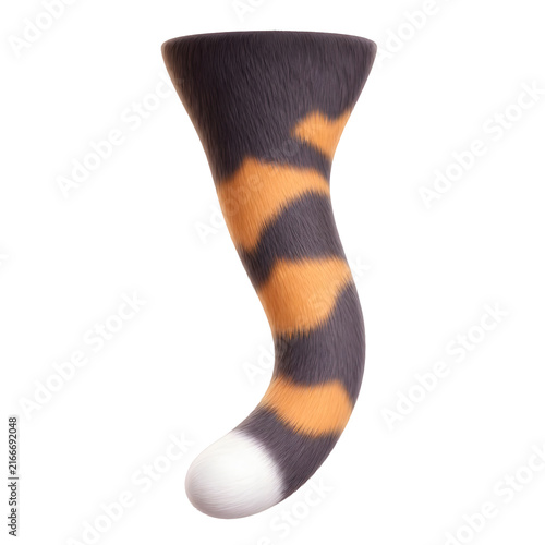 International Cat Day features a fluffy calico feline tail showing distinct orange black and white fur patterns.