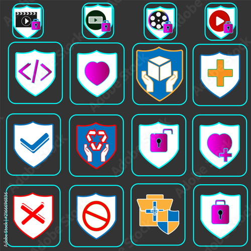 Vector icon set with protective frames. Suitable for advertisements, websites, applications, and Android.
