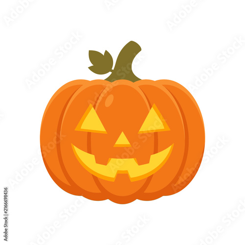 Halloween jack-o-lantern vector illustration, orange carved pumpkin with spooky face, festive autumn holiday symbol isolated on White Background halloween