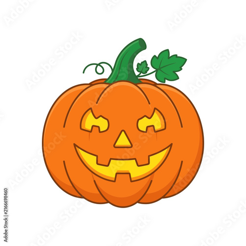Halloween jack o lantern pumpkin vector, spooky carved orange gourd with glowing face, festive autumn holiday character illustration isolated on White Background halloween