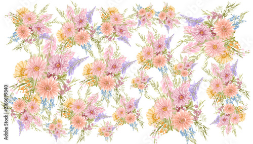 Hand Drawn Watercolor pastel Floral Seamless Pattern