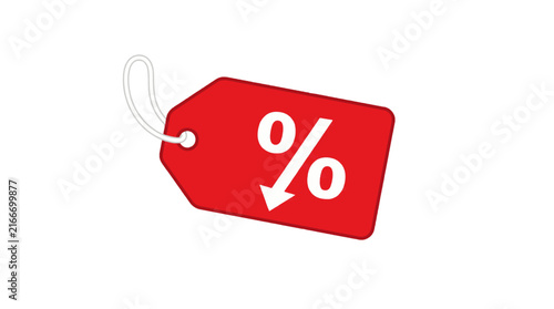 Red sale tag with percentage symbol and down arrow indicating discount