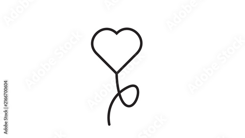 Heart shape drawing with connected stem for romantic wedding and greeting card illustration.
