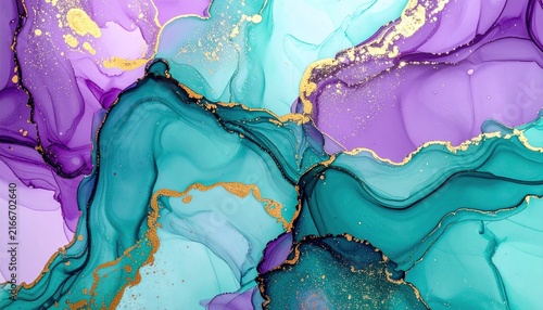 Purple and teal alcohol ink with gold veins.