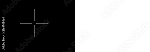 Simple crosshair aim target icon design with white lines on a bold black square shape for user interface gaming graphics and precision focus