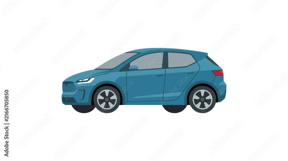 Fototapeta premium Modern Blue Hatchback Car Isolated