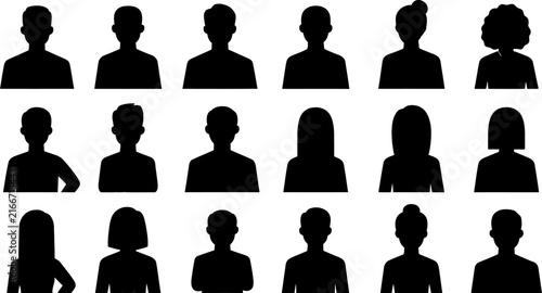 Set of diverse male and female human avatars and profile silhouettes for user account identity or business team member graphic design