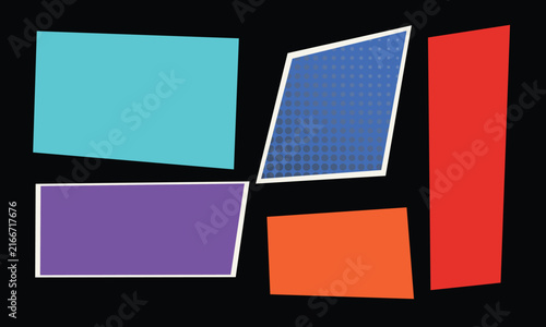 Dynamic comic book panel arrangement with colors