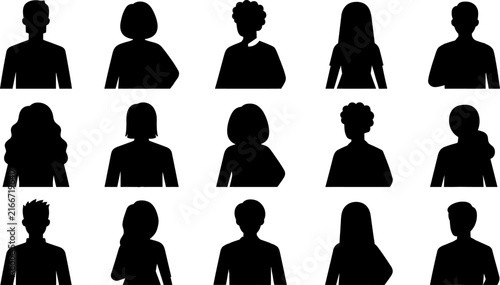 Set of diverse male and female human head and shoulder avatars with various hairstyles isolated on a plain white background illustration