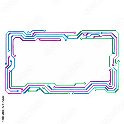 Circuit board frame, futuristic technology border, digital motherboard design, electronic data pathway graphic element for tech presentations
