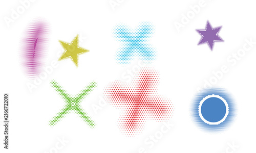 Halftone pattern abstract crosses and star shapes graphic set