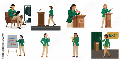 Businesswoman Public Speaker and Professional Presenter Illustration Set