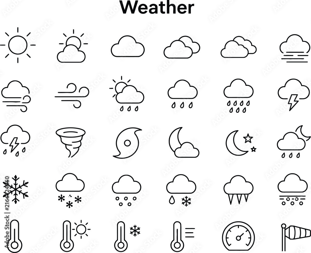 Obraz premium Set of weather condition icons and symbols collection