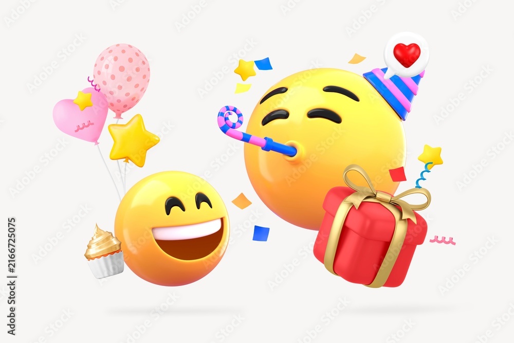 Naklejka premium Birthday celebration 3D emoticon illustration graphic