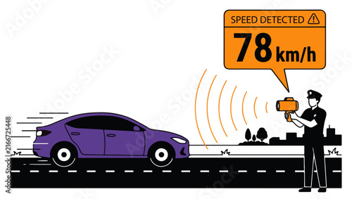Speeding Car Radar Vector Illustration On PNG Background, speeding car, speed radar, radar gun, speed detection, overspeeding, speeding, traffic enforcement, traffic police, road safety, 