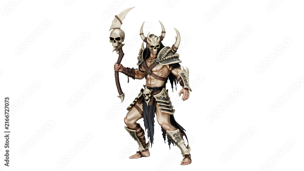 Fototapeta premium 3d rendering warlord of skulls holds weapon and stands strong