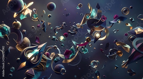Neon glowing particles and cosmic energy swirls in dark space background
