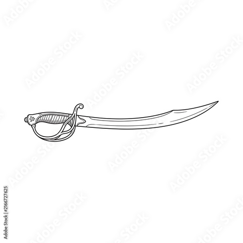 Obraz na płótnie Classic Saber Sword Outline Drawing | Pirate Weapon Vector Illustration