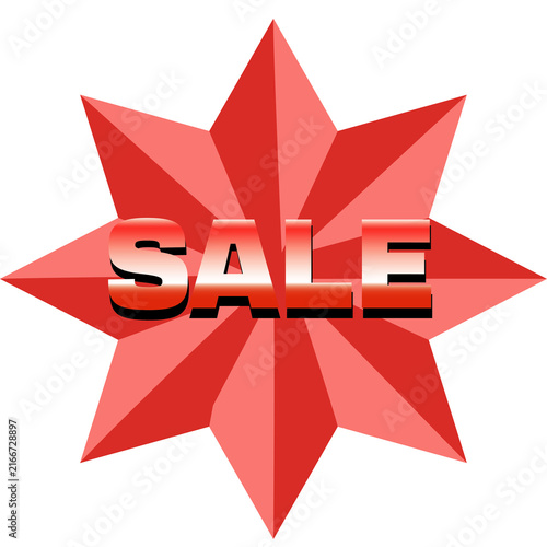 Red Sale Star Badge Illustration with Discount Promotion Label