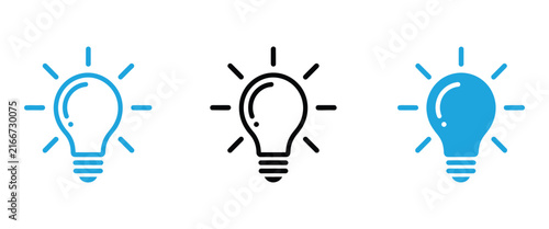 Foto Light bulb icon set editable stroke outline and solid vector styles representing