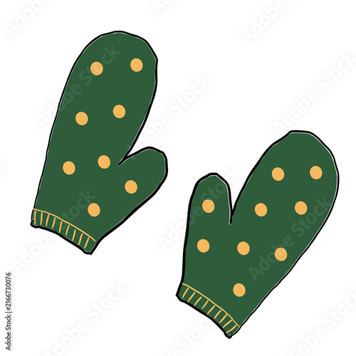 Obraz na płótnie An illustration of cozy green knitted mittens, isolated on a transparent background
